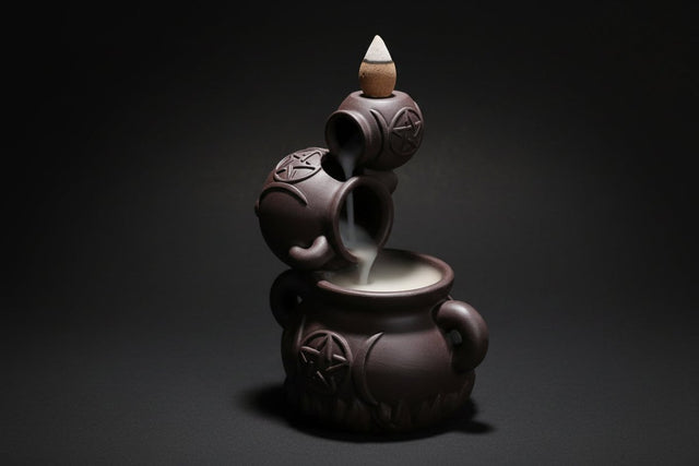 Triple Moon pentacle cauldron backflow incense burner