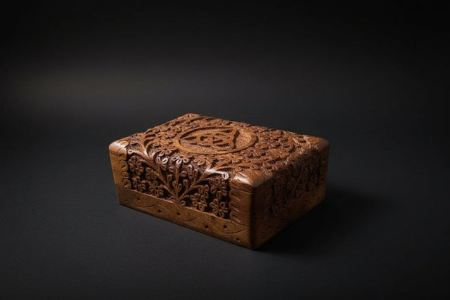 Triquetra carved wooden storage box