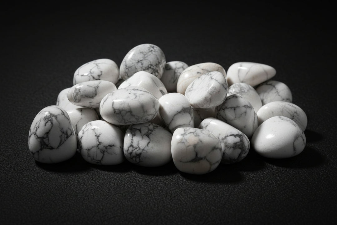 Polished white Howlite tumbled stones with gray veining