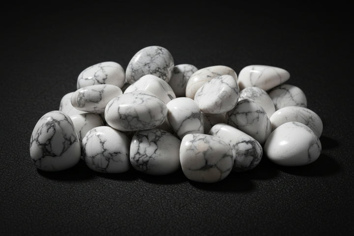 Polished white Howlite tumbled stones with gray veining