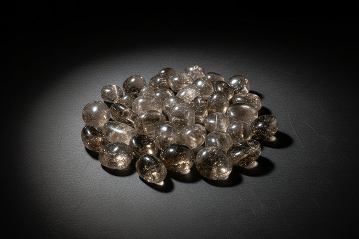 Polished gray-to-brown Smoky Quartz tumbled stones