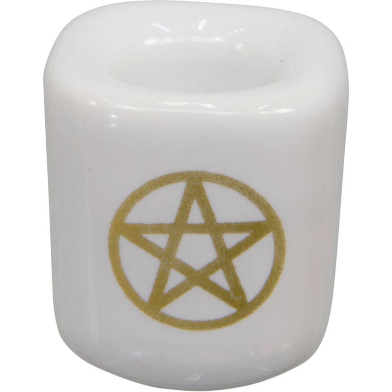 White cube with a gold pentagram symbol on a white background