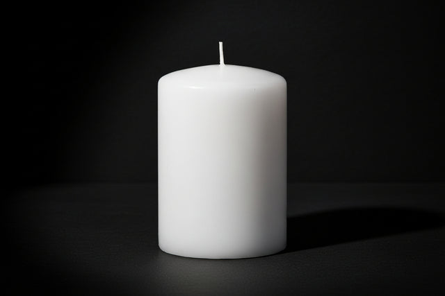 White pillar candle measuring 4 by 6 inches