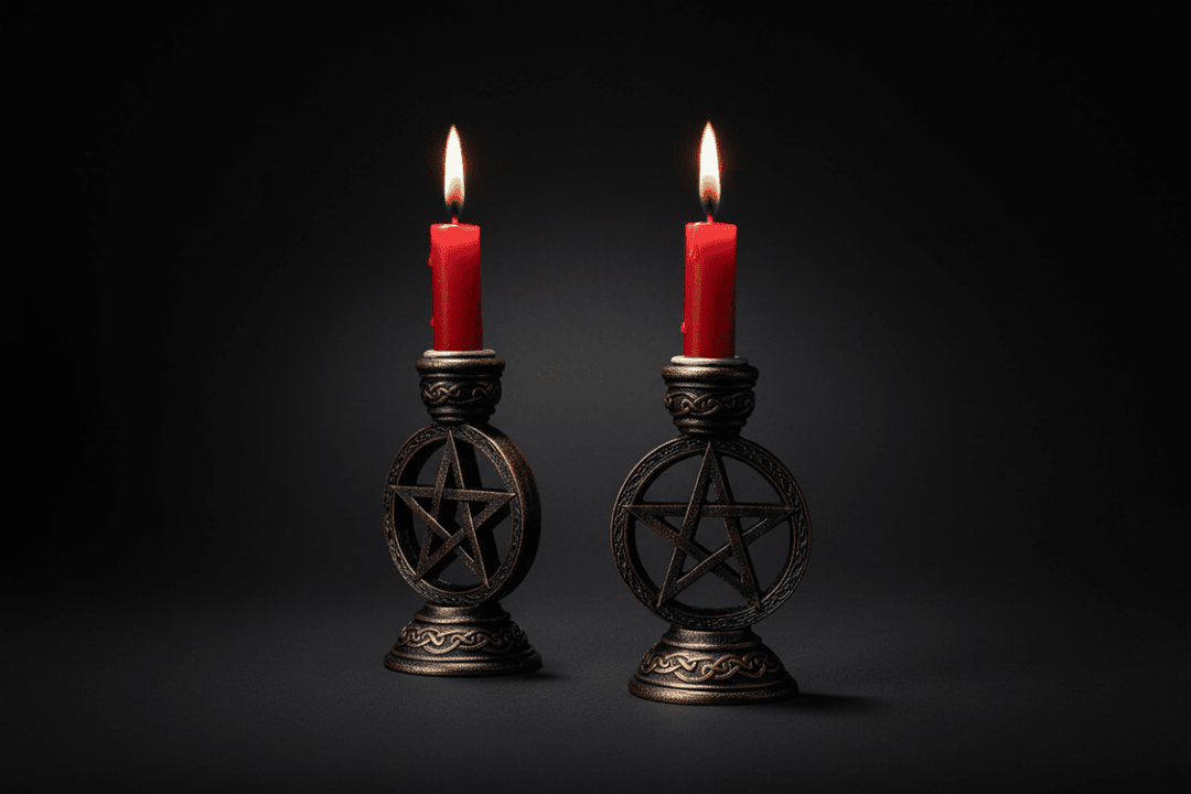 Pair of Wiccan pentagram candle holders