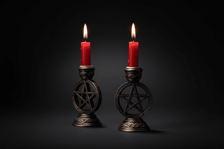 Wiccan Pentagram Candle Holder Pair