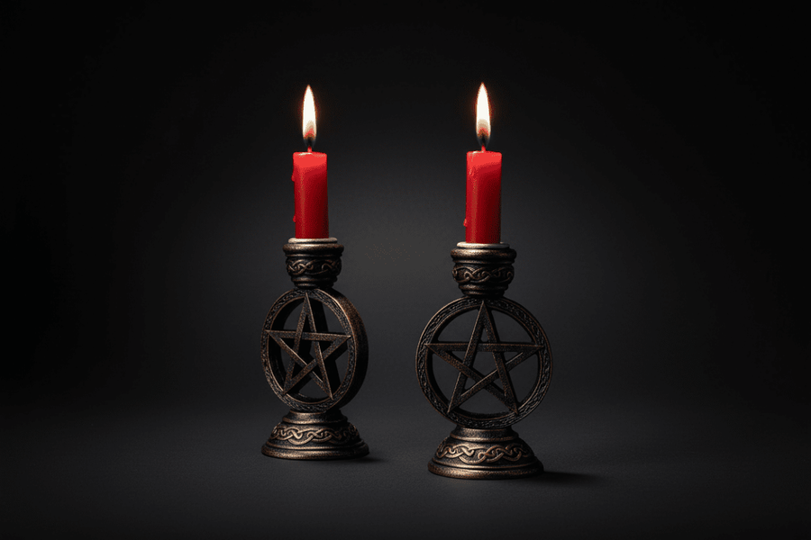 Wiccan Pentagram Candle Holder Pair