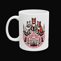 Witchy Cat Spell Mug – 11 oz & 15 oz Ceramic Mugs with Pentacle, Spellbook & Candles