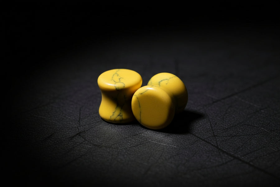 Yellow Howlite Double-Flare Plugs – Pair