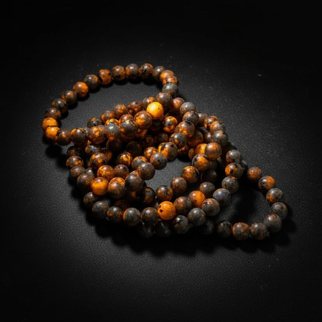 Yooperlite beaded bracelet showing UV-reactive stone pattern